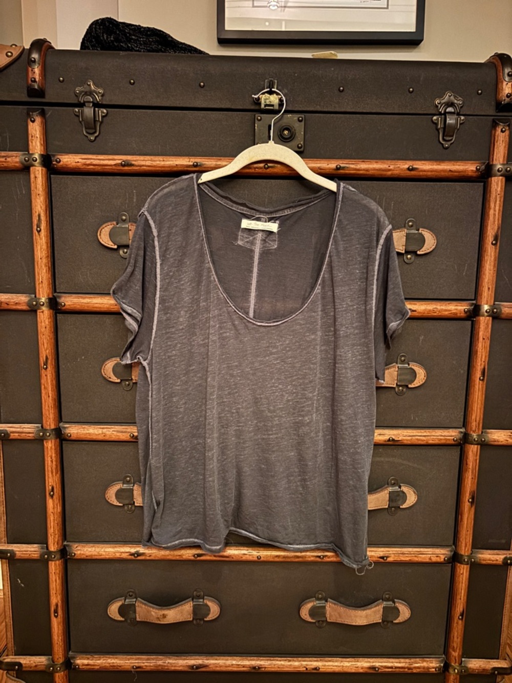 We The Free Washed Charcoal Scoop Neck Tee